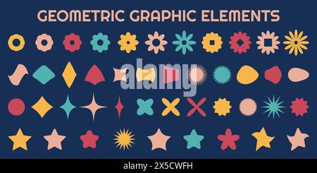 Set of abstract aesthetic y2k geometric shapes and elements. Black white retro vector primitive figure. . Vector illustration Stock Vector