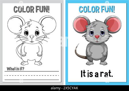 Educational coloring activity featuring a cute rat Stock Vector