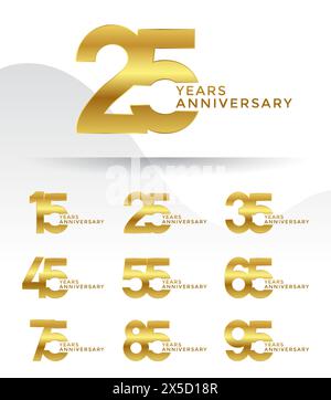 Set of Anniversary logotype golden color with white background for celebration Stock Vector