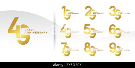 Set of Anniversary logotype golden color with white background for celebration Stock Vector
