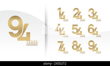 Set of Anniversary logotype golden color with white background for celebration Stock Vector