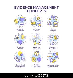 Evidence management multi color concept icons Stock Vector