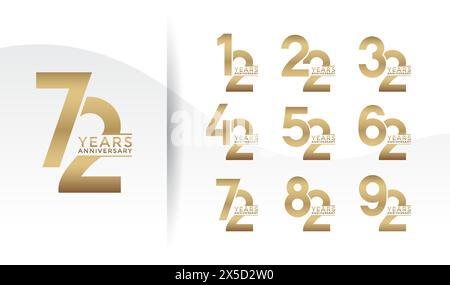 Set of Anniversary logotype golden color with white background for celebration Stock Vector