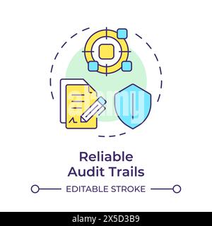 Reliable audit trials multi color concept icon Stock Vector