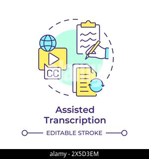 Assisted transcription multi color concept icon Stock Vector