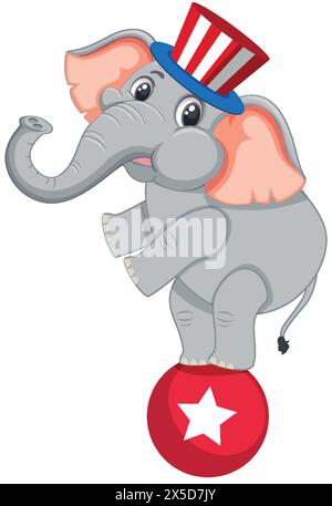 Cartoon elephant balancing on a circus ball Stock Vector
