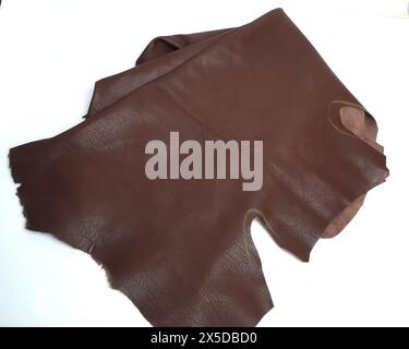 dark brown genuine leather skin isolated on white background Stock Photo