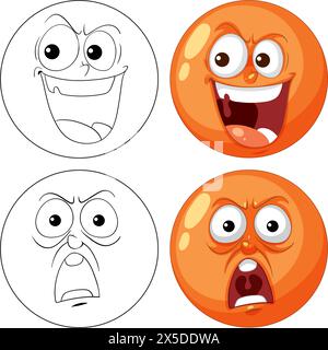 Four cartoon faces showing different emotions Stock Vector