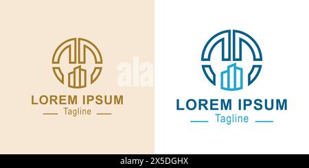 building logo. creative simple logo letter D and building forming a circle. Simple vector design editable Stock Vector