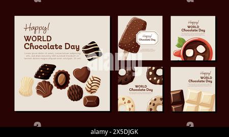 World chocolate day. Set of banner templates. Sweet dessert. Isolated vector illustration Stock Vector