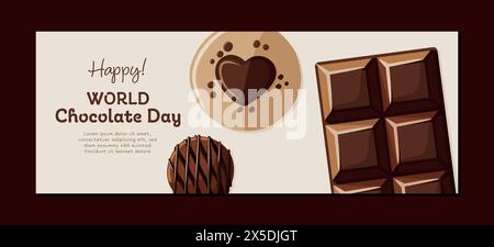 World chocolate day banner template with chocolate bar, cookie and candy. Sweet dessert. Isolated vector illustration Stock Vector