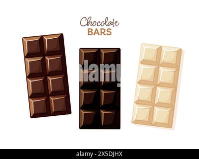 Set of chocolate bars. Sweet dessert. Isolated vector illustration Stock Vector