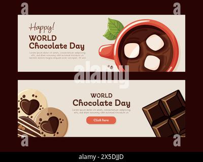 World chocolate day. Set of two banner templates. Sweet dessert. Isolated vector illustration Stock Vector