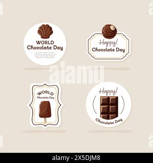 World chocolate day. Set of label templates. Sweet dessert. Isolated vector illustration Stock Vector