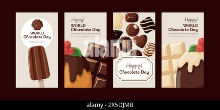 World chocolate day. Set of four banner templates. Sweet dessert. Isolated vector illustration Stock Vector