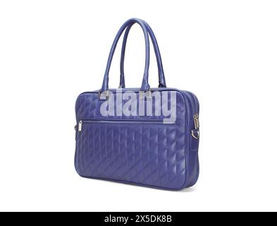 blue quilted leather handbag isolated Stock Photo