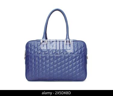 blue quilted leather handbag isolated Stock Photo