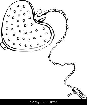 Line tea strainer in Victorian style, vector illustration. Hand drawn contour sketch on isolated background. Linear drawing in black and white colors Stock Vector