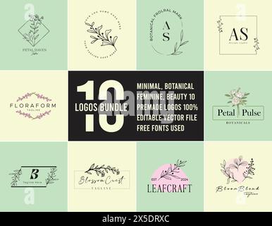 Collection of elegant stickers badges and logos for beauty, organic products, flowers, plants, botany, and weddings. stickers for packaging. Vector Stock Vector