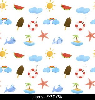 Watercolour vector seamless pattern summer vacation. Stock Vector