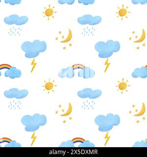 Watercolour vector seamless pattern weather events. Stock Vector