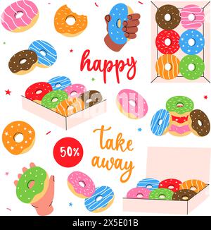 Donuts with icing hand drawn in vintage style. A tasty donuts sketch on ...