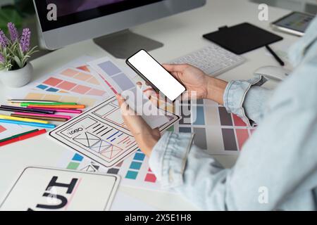 UI designer and UX developer brainstorm idea to design the application interface. Creative digital development agency. UX UI concept Stock Photo