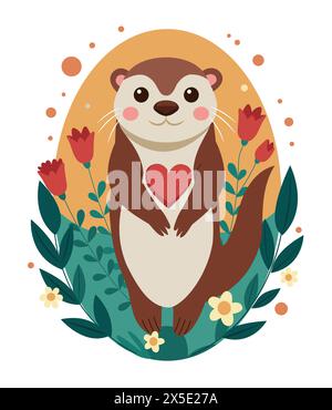 Cute Lovely Otter Character Design Illustration Stock Vector