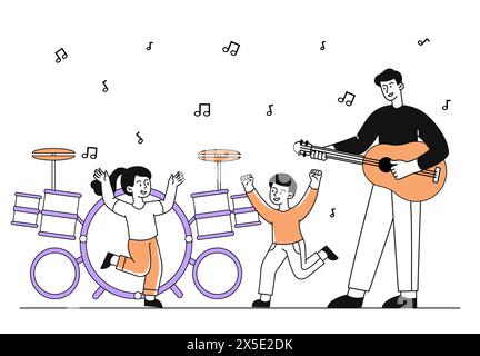 Children dancing at music vector simple Stock Vector