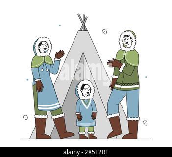 Eskimo family near igloo vector simple Stock Vector