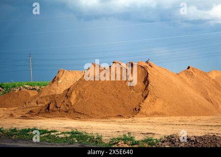 Landscape of sand heaps dug out Stock Photo