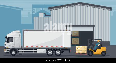 Forklift loading pallet boxes into truck Stock Vector Image & Art - Alamy