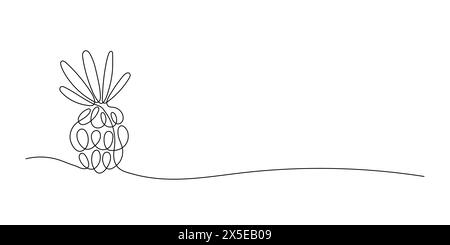 Pineapple fruit in continuous line art style on white background. Minimalist black line doodle. Vector illustration. Template for your design. Stock Vector