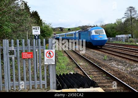 The rear of the Midland Pullman passing through Totnes, South Devon. This is 1Z65 the 0900 Penzance to Berwick upon Tweed on 14.04.2024. Stock Photo