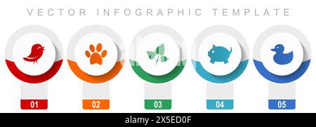 Nature icon set, miscellaneous vector icons such as bird, animal, leaf, pig and duck, modern design infographic template, web buttons in 5 color optio Stock Vector