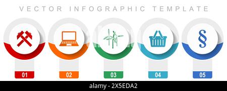 Commerce icon set, miscellaneous vector icons such as mining, laptop, wind turbine, shop basket and law, modern design infographic template, web butto Stock Vector