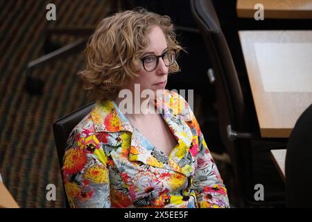 Edinburgh, Scotland, UK. 9th May, 2024. PICTURED: Lorna Slater MSP, Scottish Green Party Co Leader. The newly elected Scottish First Minister, John Swinney MSP, takes his first session of the weekly session of First Ministers Questions(FMQs) inside The Scottish Parliament at Holyrood. Credit: Colin D Fisher Credit: Colin Fisher/Alamy Live News Stock Photo