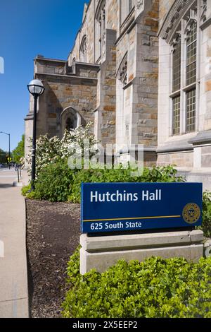 Hutchins Hall sign and building at the University of Michigan Law School, Ann Arbor Michigan USA Stock Photo