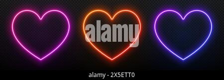 Neon light in the shape of a heart. Led glow for love and Valentine day. 3D laser frame with gradient. Lamp border elements for design with text. Stock Vector