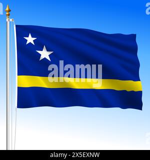 Curacao official national waving flag, dutch antilles, vector illustration Stock Vector