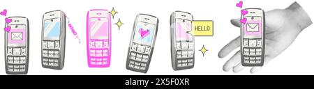 Feature phones trendy y2k elements set vector illustration Stock Vector