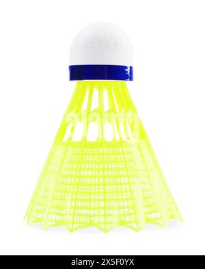 One yellow badminton shuttlecock isolated on white, Sports equipment Stock Photo