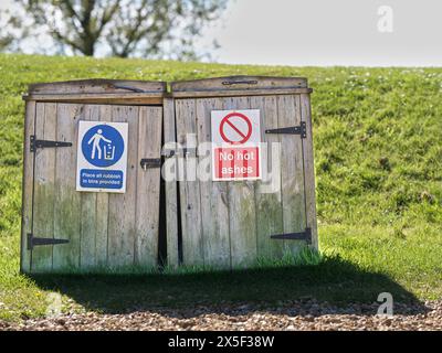 Rubbish bins (no hot ashes) at Rutland Water reservor, England. Stock Photo