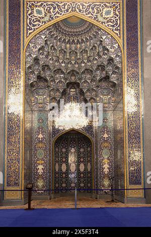 Sultan Qaboos Grand Mosque Interior of Prayer Hall Mihrab Muscat Oman Stock Photo