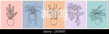 Set of Houseplants outline vector art drawings Stock Vector Image & Art ...
