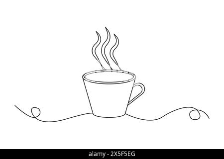 Steaming coffee cup line art. Continuous line drawing. Vector hot beverage. Stock Vector