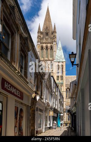 TRURO, CORNWALL, UK, MAY 6. View of the Cathedral in Truro, Cornwall on May 6, 2024. Three unidentified people Stock Photo