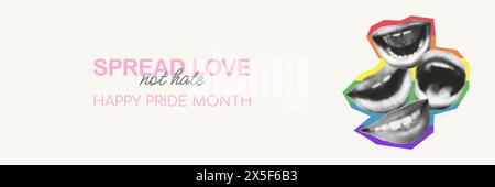 Happy Pride month halftone collage banner vector illustration Stock Vector