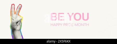 Happy Pride month halftone collage banner vector illustration Stock Vector