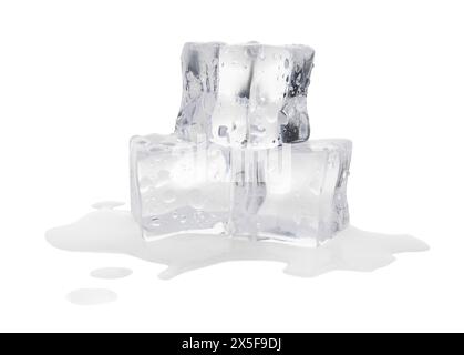 Melting crystal clear ice cubes isolated on white Stock Photo